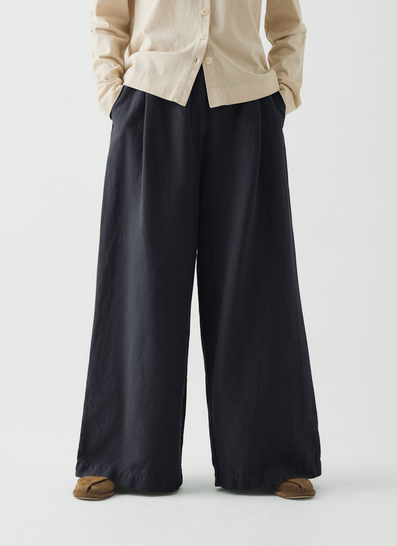 Wide Leg Cotton Linen Twill Pants | Nile Blue