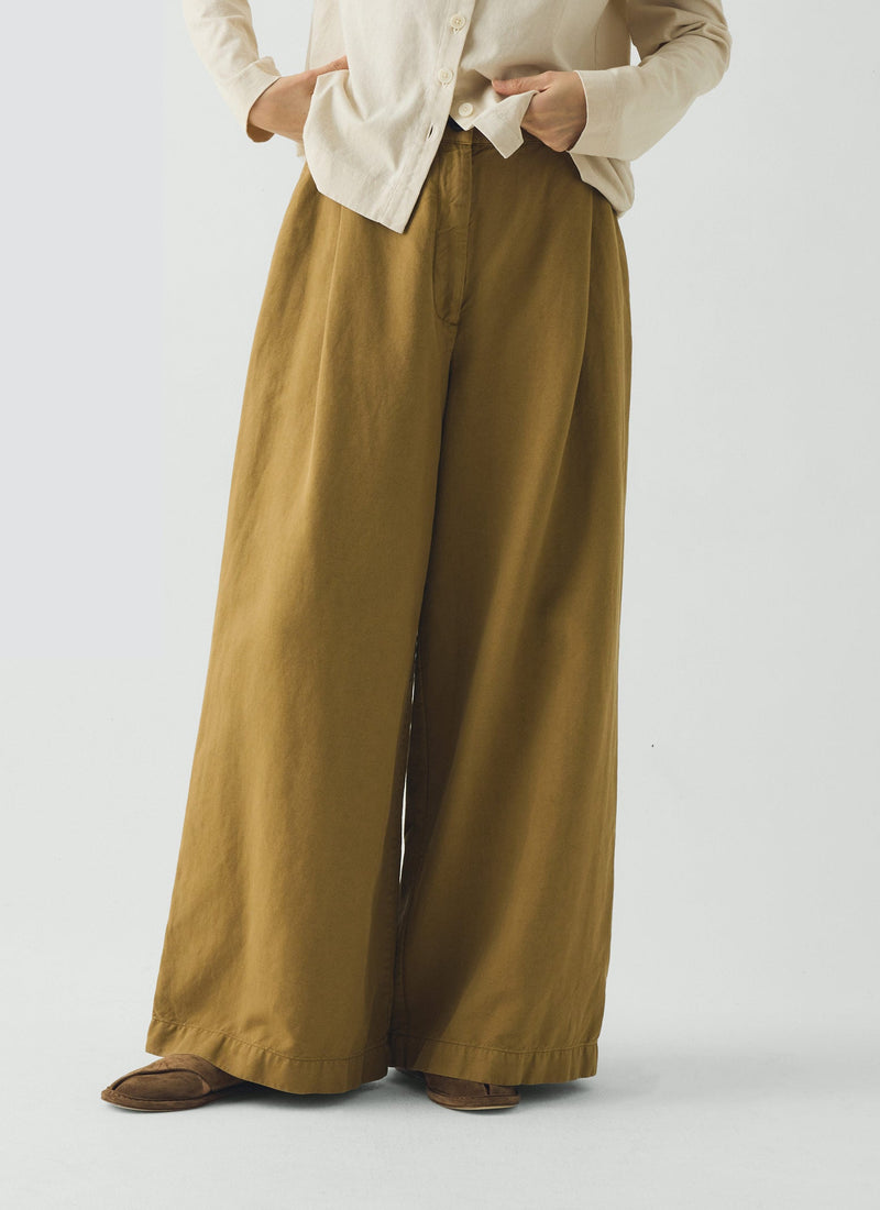 Wide Leg Cotton Linen Twill Pants | Warm Sand