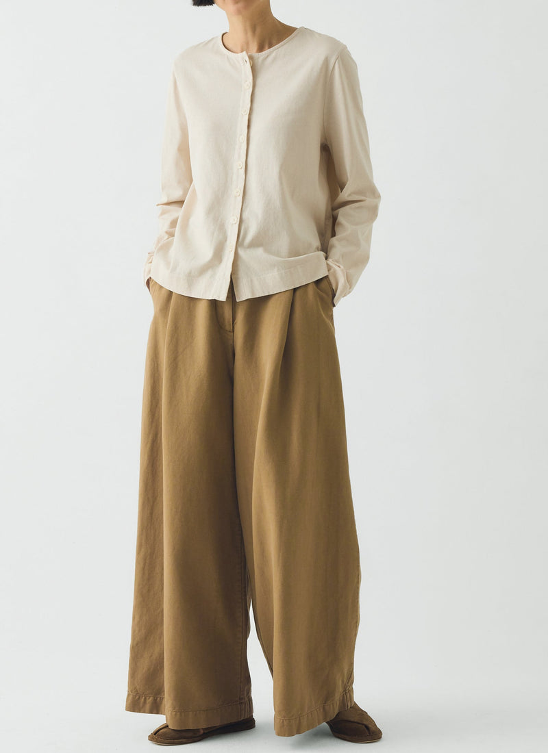Wide Leg Cotton Linen Twill Pants | Warm Sand