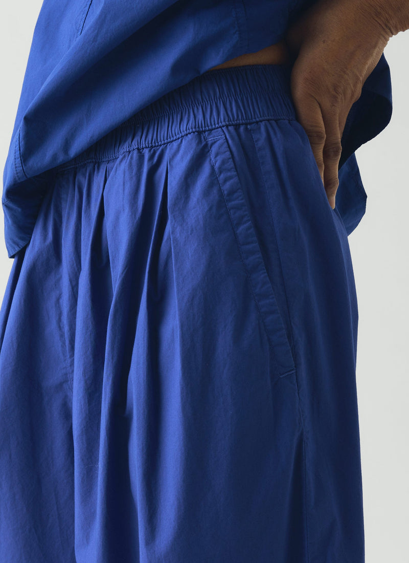 Pleated Pull On Cotton Poplin Pants | Carmine Blue