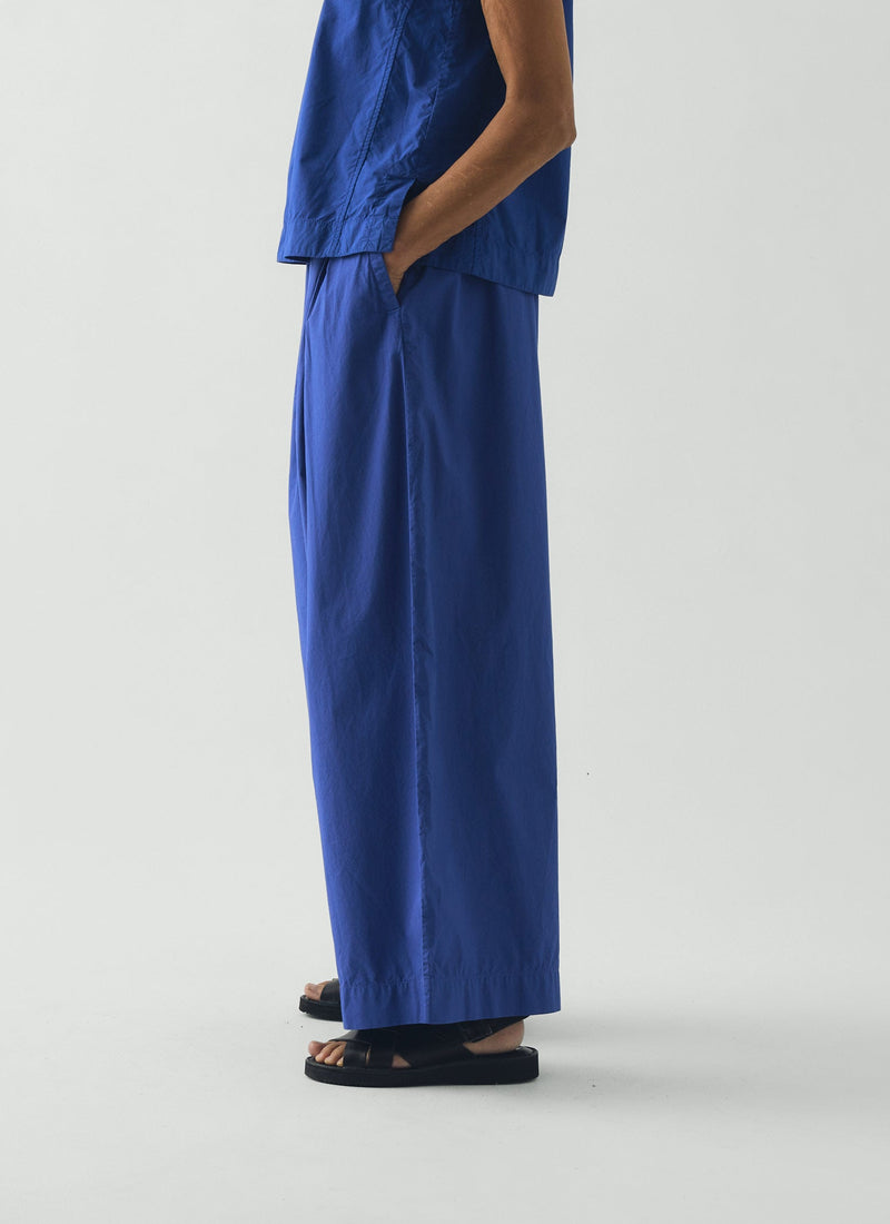 Pleated Pull On Cotton Poplin Pants | Carmine Blue