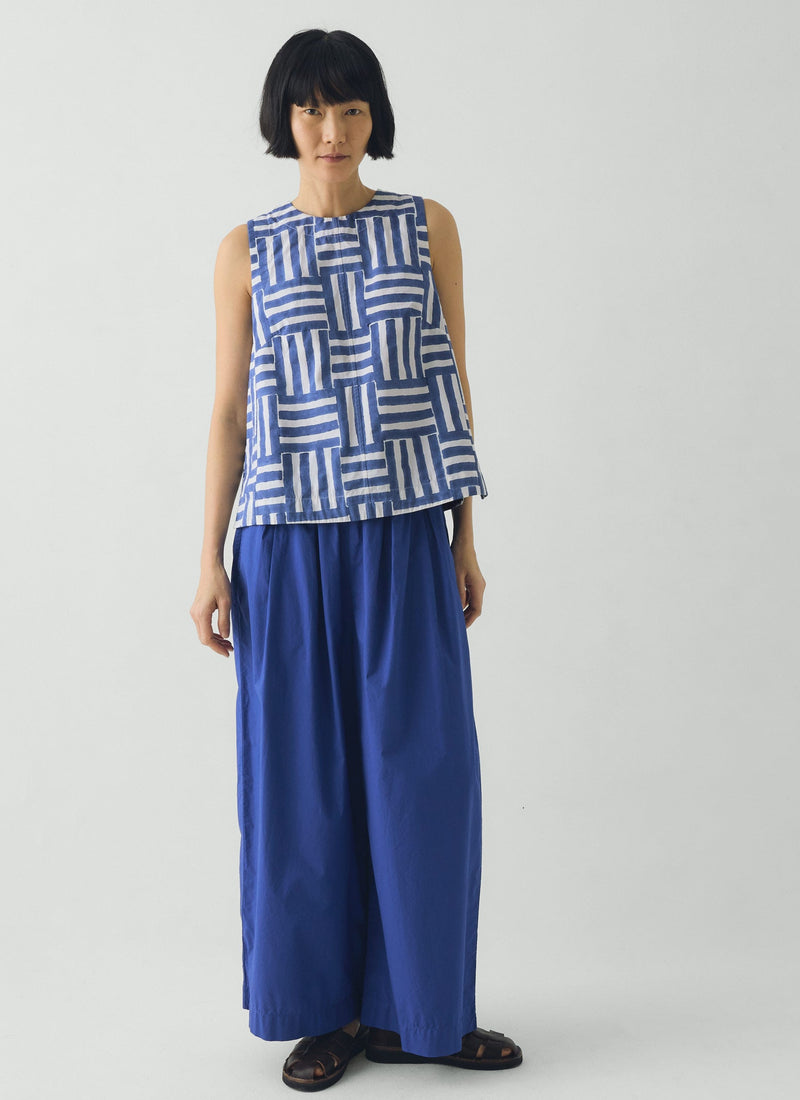 Pleated Pull On Cotton Poplin Pants | Carmine Blue