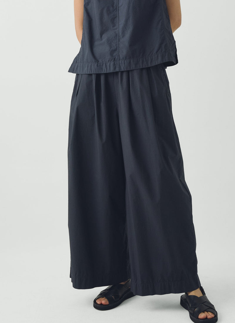 Pleated Pull On Cotton Poplin Pants | Slate