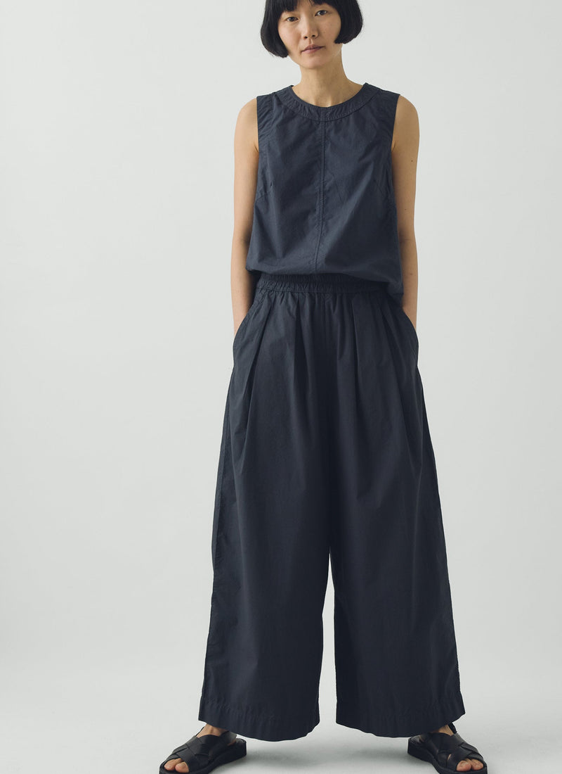Pleated Pull On Cotton Poplin Pants | Slate