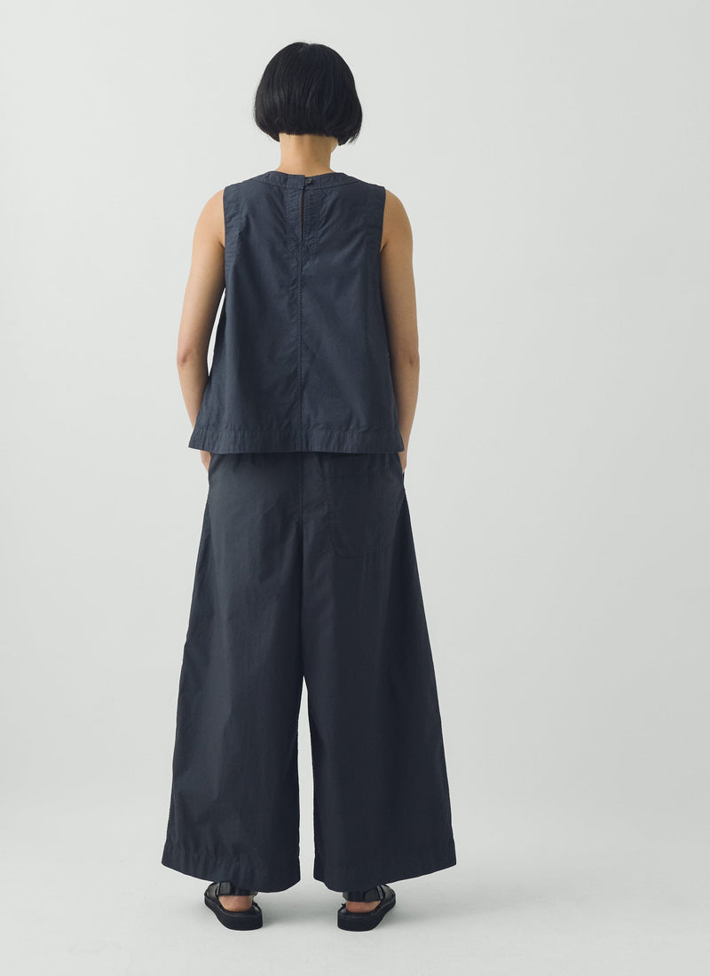 Pleated Pull On Cotton Poplin Pants | Slate