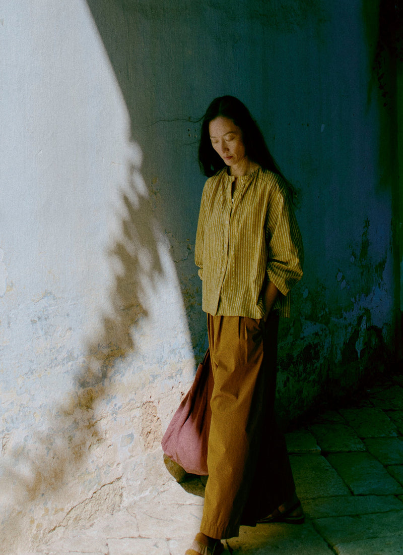 Pleated Pull On Cotton Poplin Pants | Dhal