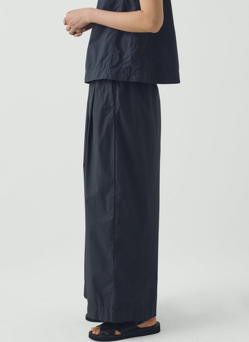 Pleated Pull On Cotton Poplin Pants | Slate