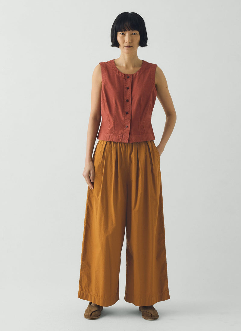 Pleated Pull On Cotton Poplin Pants | Dhal