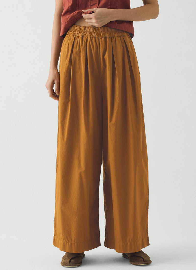 Pleated Pull On Cotton Poplin Pants | Dhal
