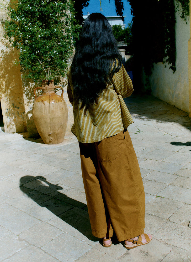 Pleated Pull On Cotton Poplin Pants | Dhal