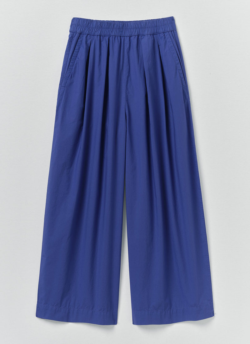 Pleated Pull On Cotton Poplin Pants | Carmine Blue