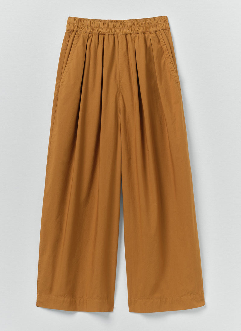 Pleated Pull On Cotton Poplin Pants | Dhal