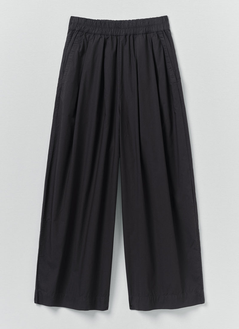 Pleated Pull On Cotton Poplin Pants | Slate