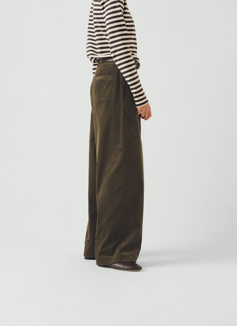 Pleat Front Organic Cord Pants | Tent Green