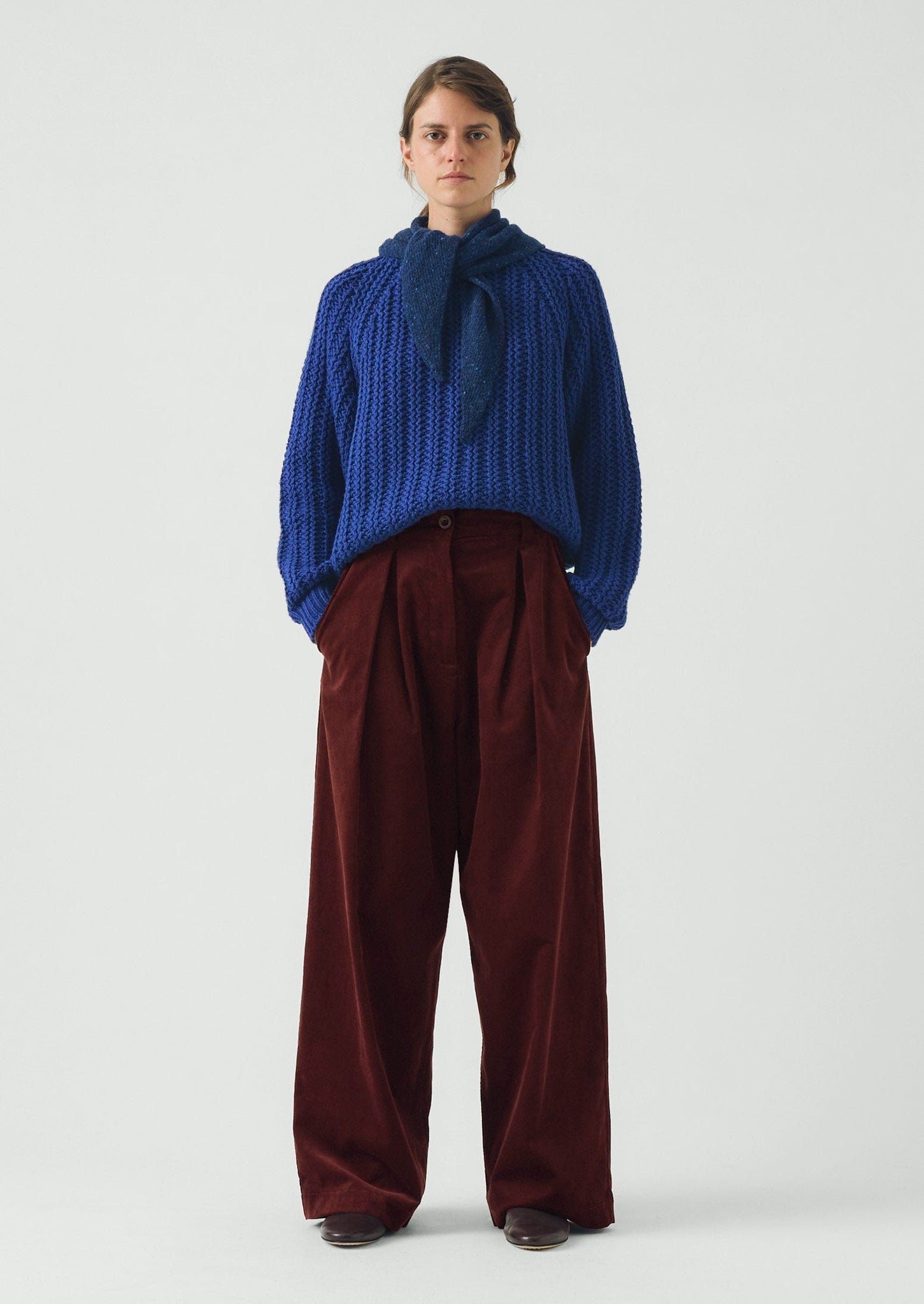 Pleat Front Organic Cord Pants | Beetroot