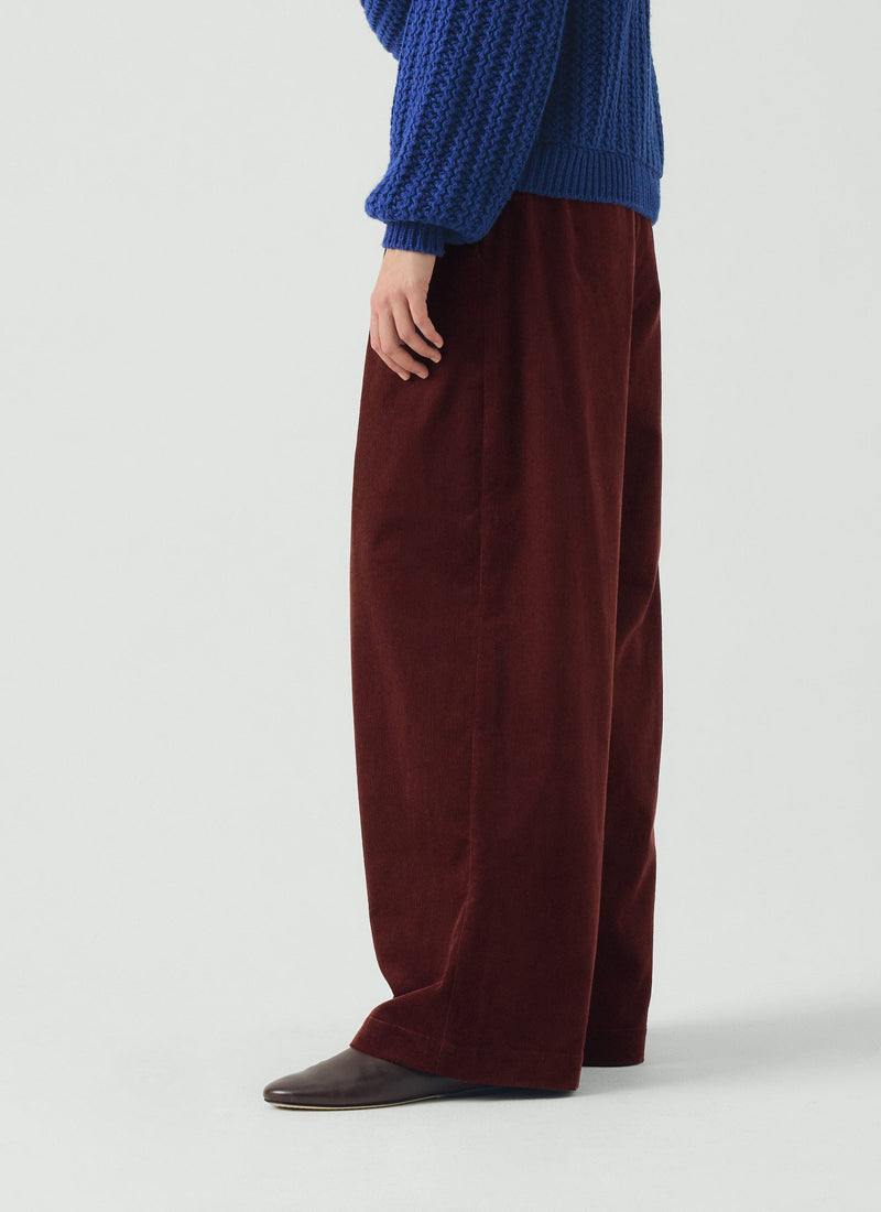 Pleat Front Organic Cord Pants | Beetroot