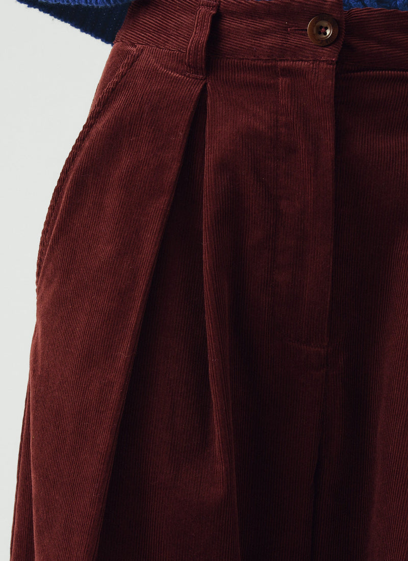Pleat Front Organic Cord Pants | Beetroot
