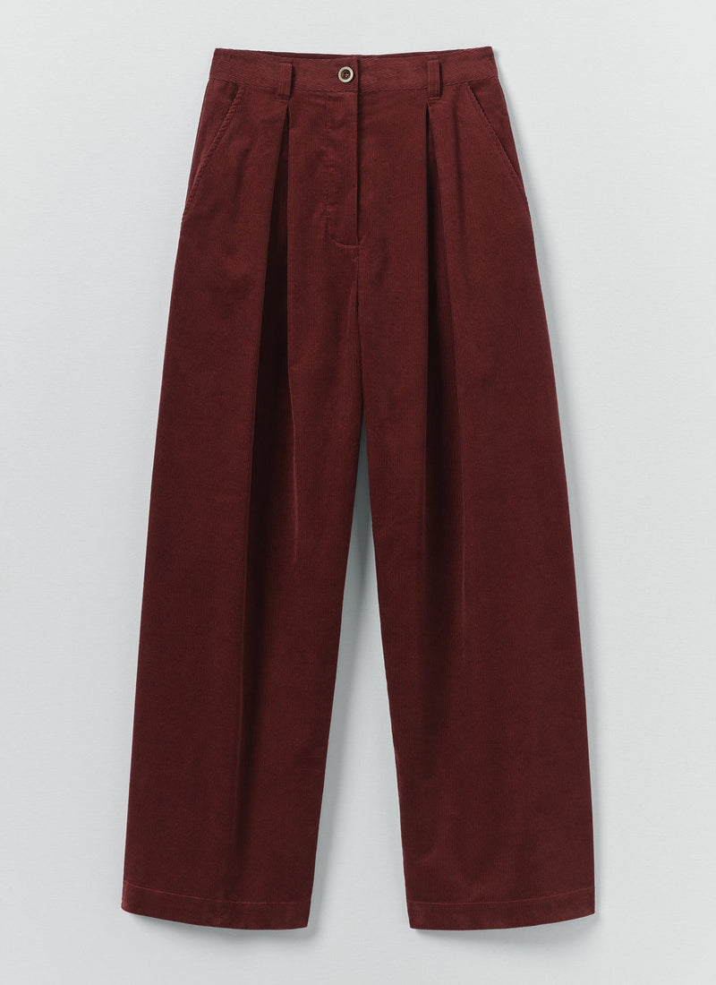 Pleat Front Organic Cord Pants | Beetroot
