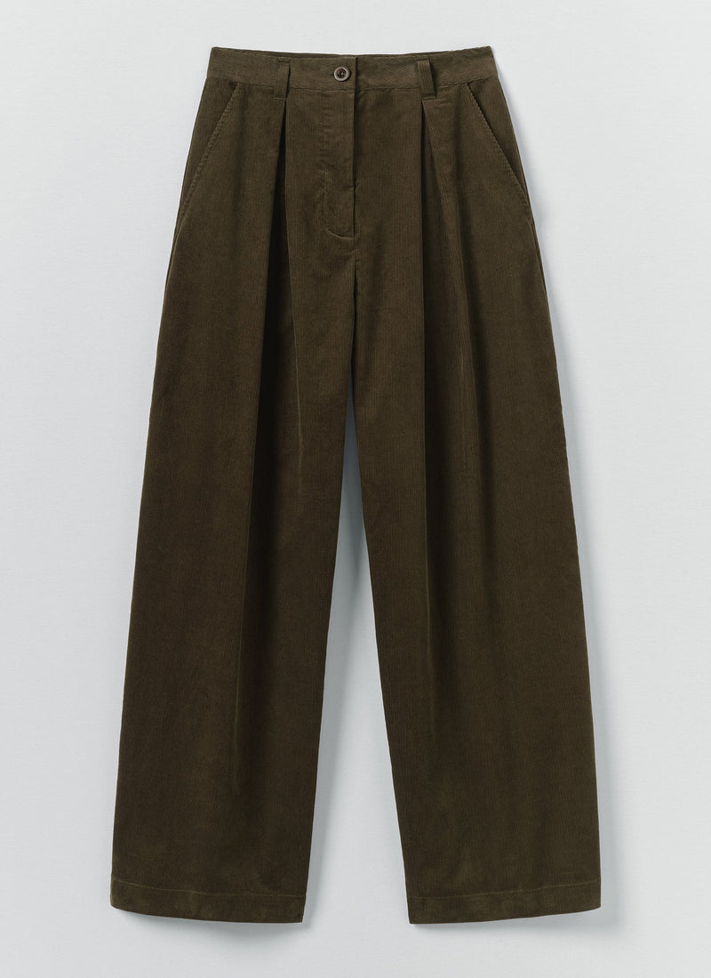 Pleat Front Organic Cord Pants | Tent Green