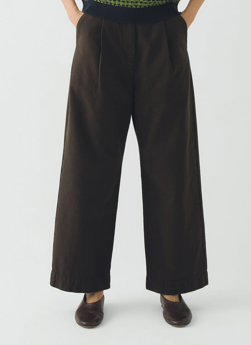 Pleat Front Garment Dyed Cotton Pants | Black Walnut
