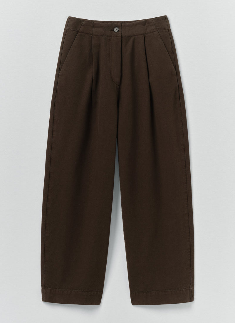 Pleat Front Garment Dyed Cotton Pants | Black Walnut
