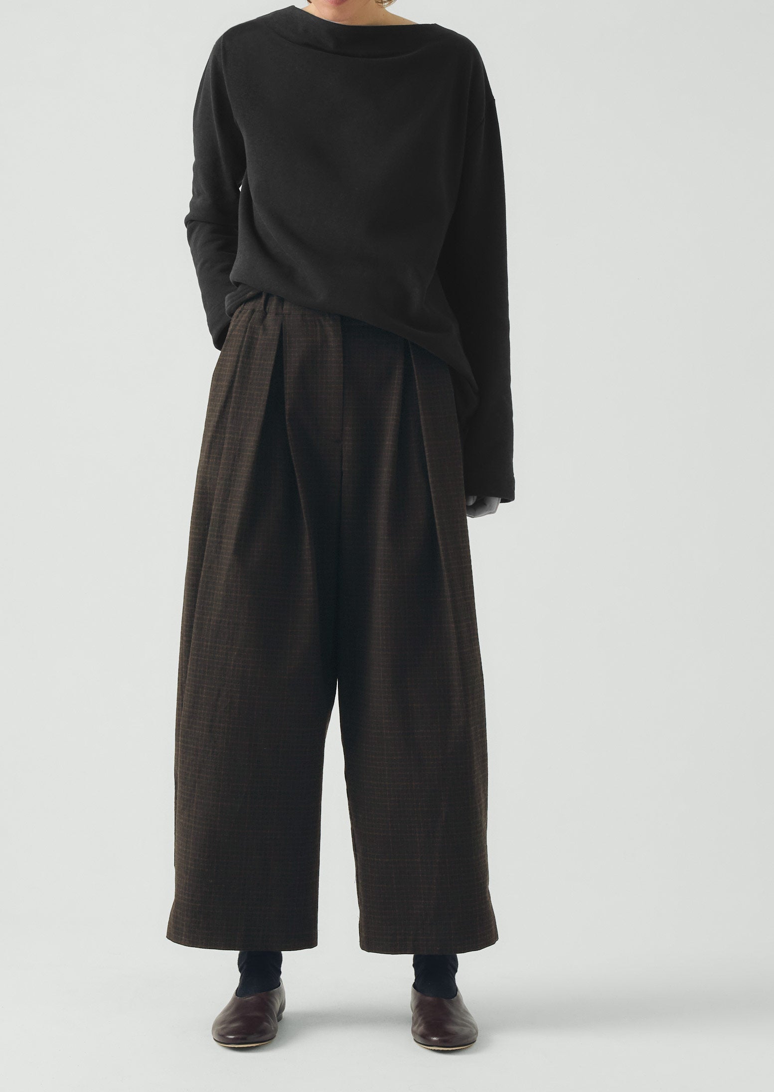 Carys Check Cotton Wool Wide Leg Pants | Slate | TOAST