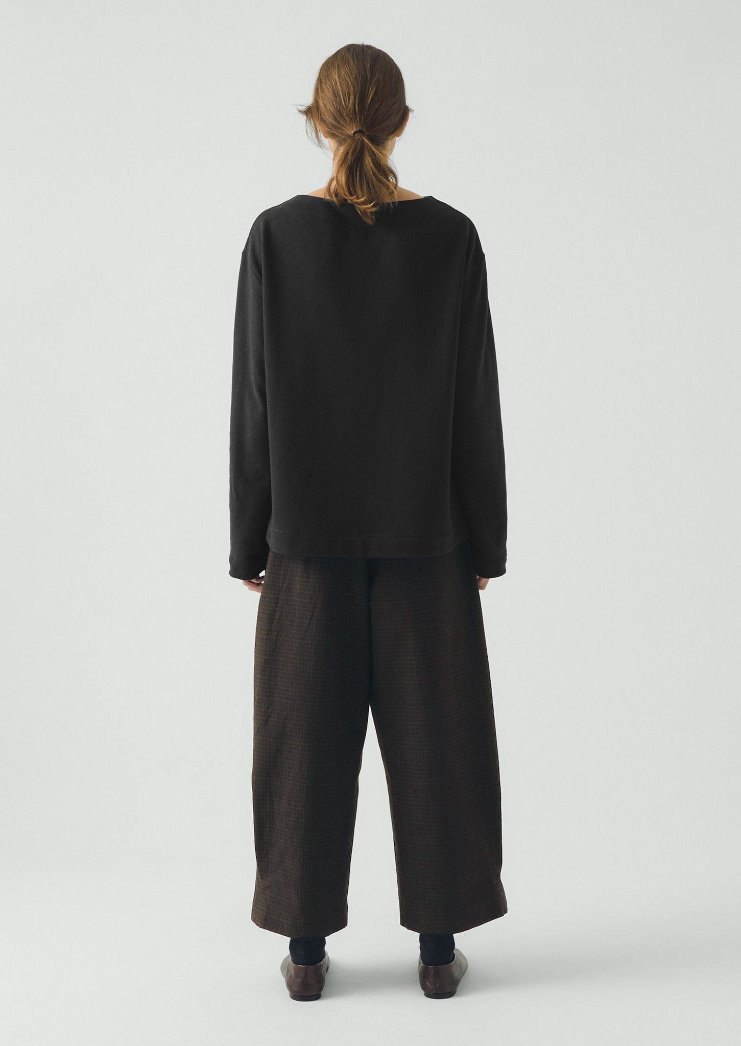 Wide Leg Check Cotton Wool Pants | Slate