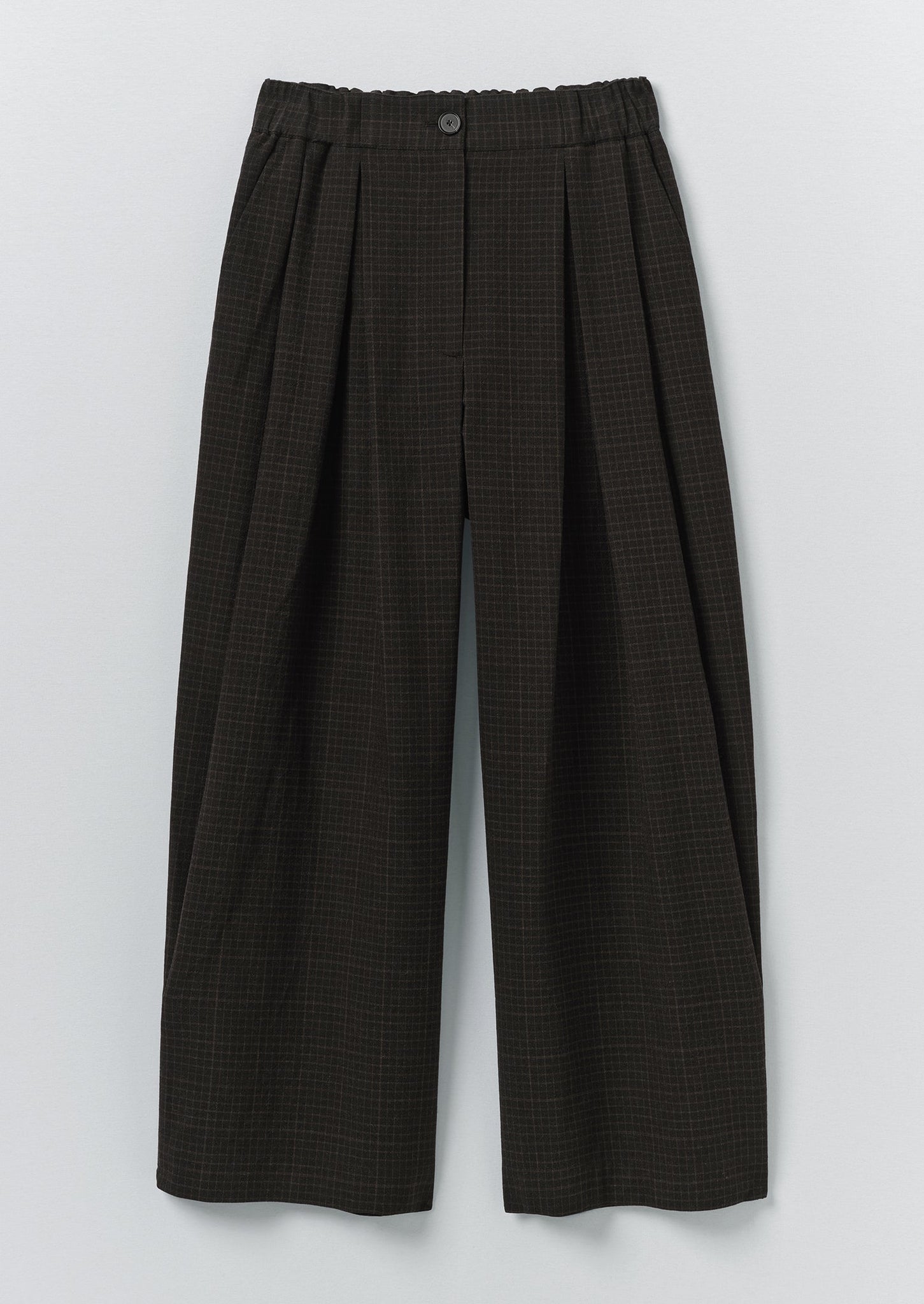 Wide Leg Check Cotton Wool Pants | Slate