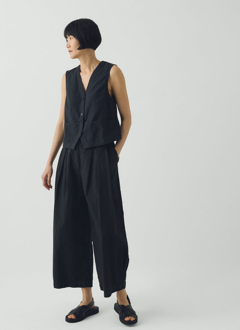 Carys Cotton Linen Canvas Wide Leg Pants | Soft Black