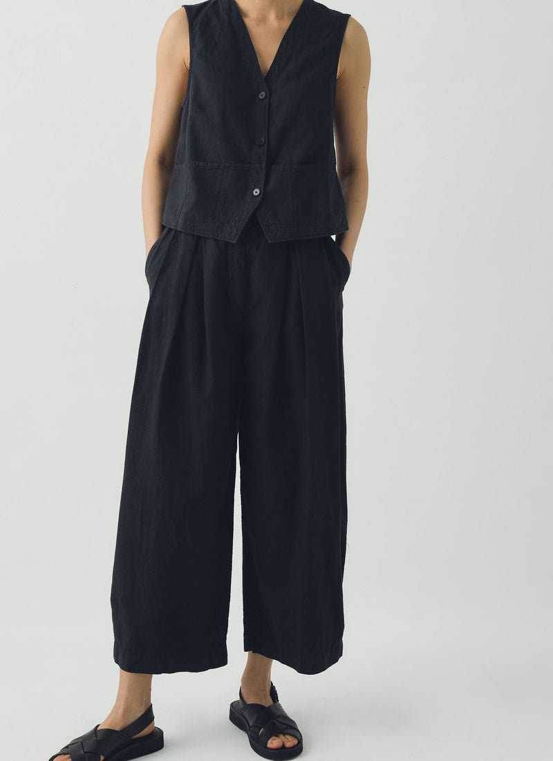 Carys Cotton Linen Canvas Wide Leg Pants | Soft Black