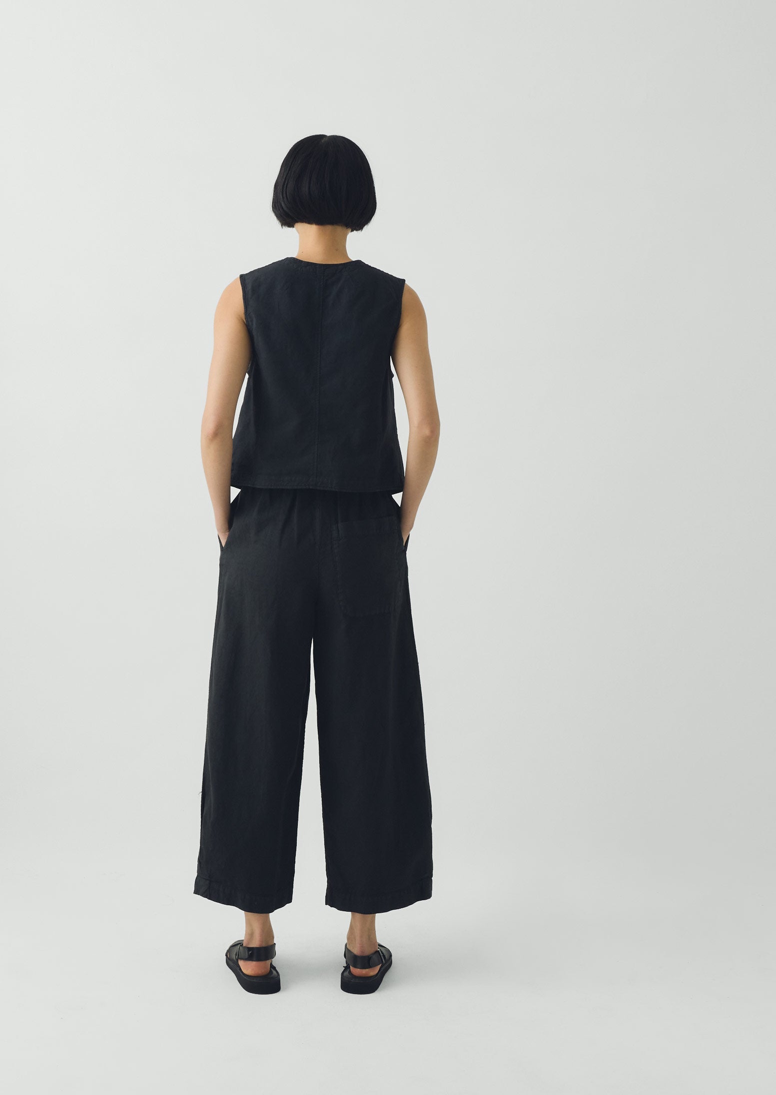 Carys Cotton Linen Canvas Wide Leg Pants | Soft Black | TOAST
