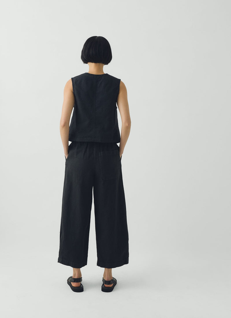 Carys Cotton Linen Canvas Wide Leg Pants | Soft Black