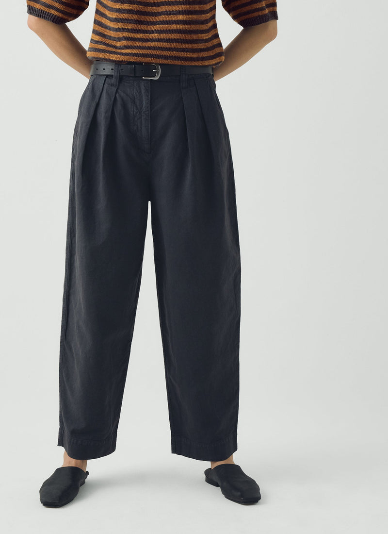 Cotton Linen Pleat Front Pants | Slate