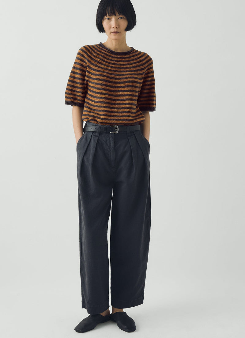 Cotton Linen Pleat Front Pants | Slate