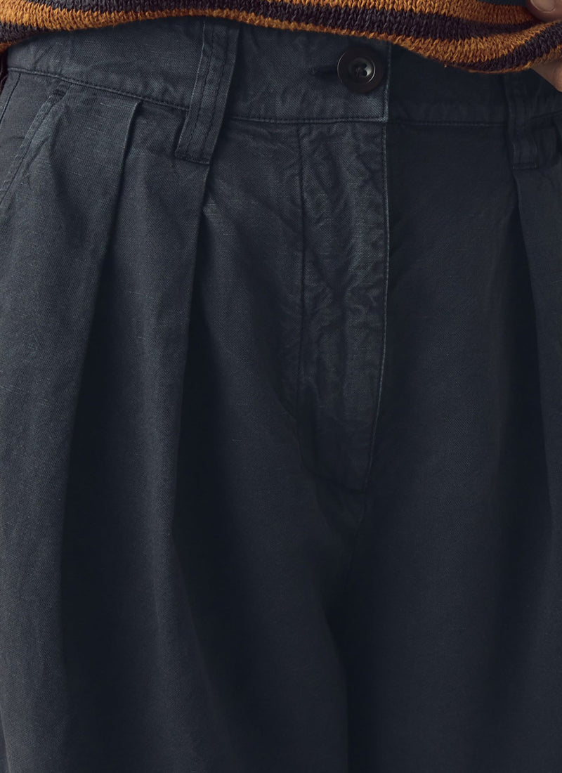 Cotton Linen Pleat Front Pants | Slate