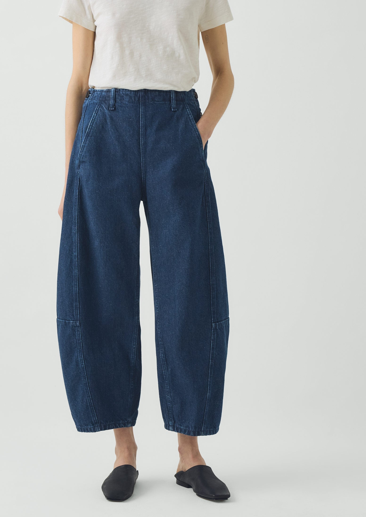 Twisted Seam Cotton Linen Denim Pants | Indigo | TOAST