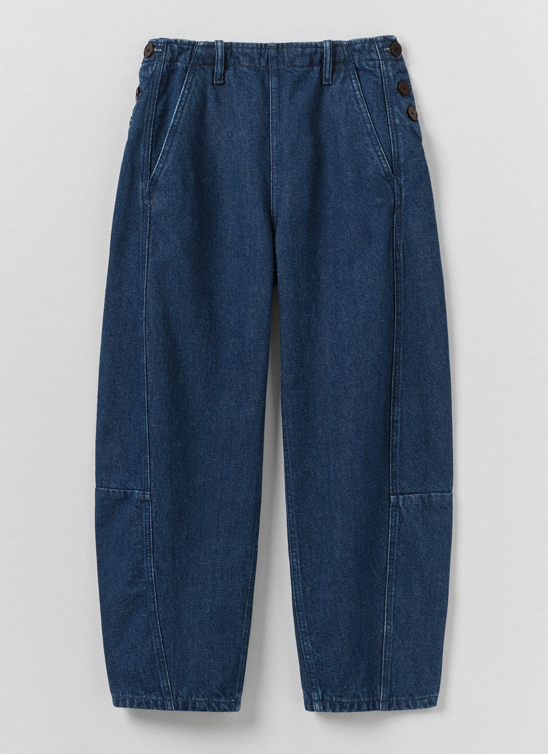 Twisted Seam Cotton Linen Denim Pants | Indigo