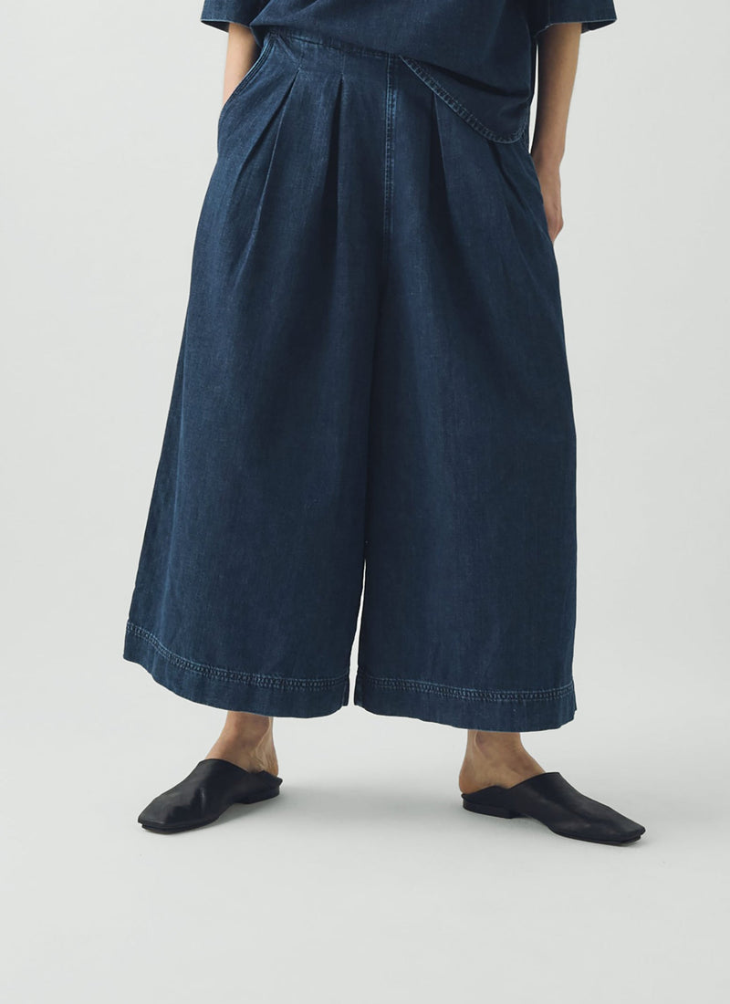 Indigo Denim Pull On Cropped Pants | Indigo