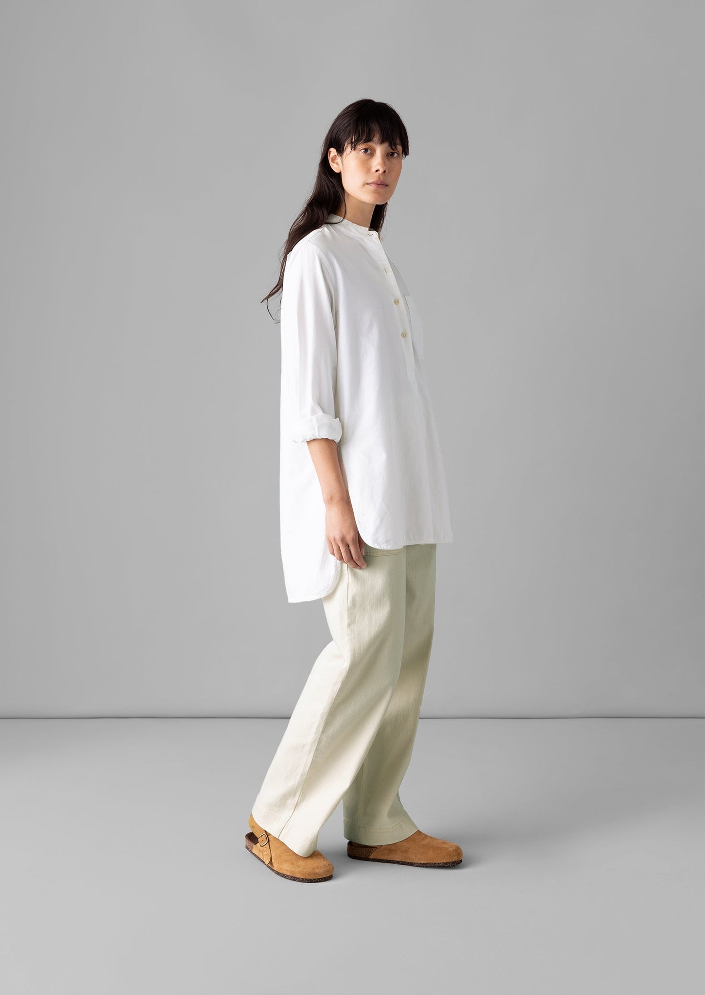 Taro Cotton Oxford Long Shirt | White
