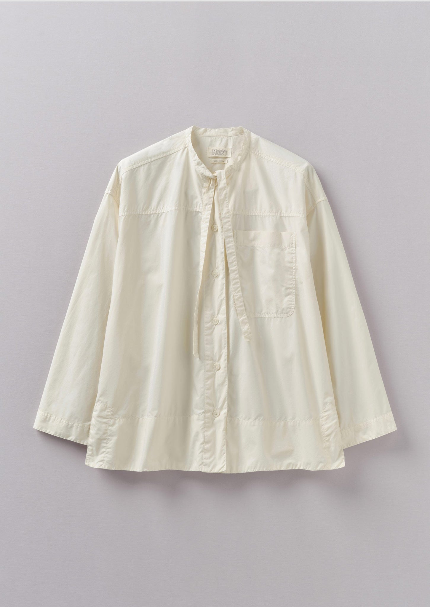 Tie Neck Cotton Poplin Shirt | Ecru