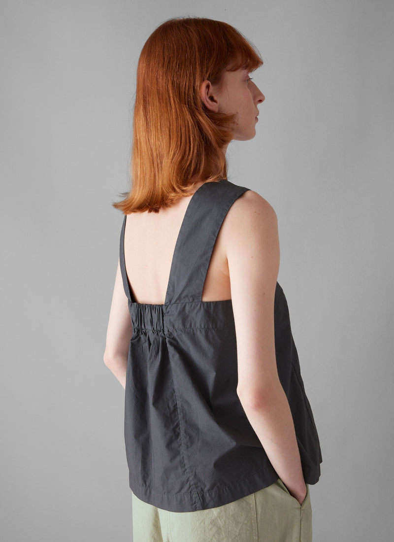 V-Neck Cotton Poplin Top | Slate Navy