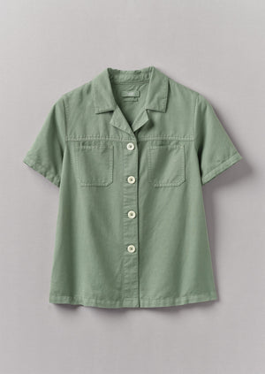 Cotton Linen Short Sleeve Shirt | Sage