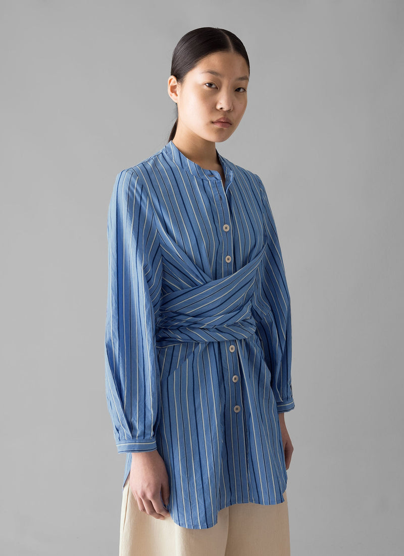 Stripe Poplin Wrap Front Shirt | Sodalite Blue