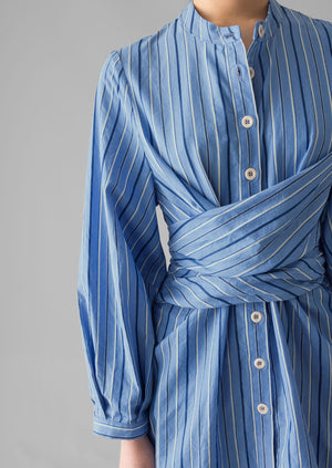 Stripe Poplin Wrap Front Shirt | Sodalite Blue