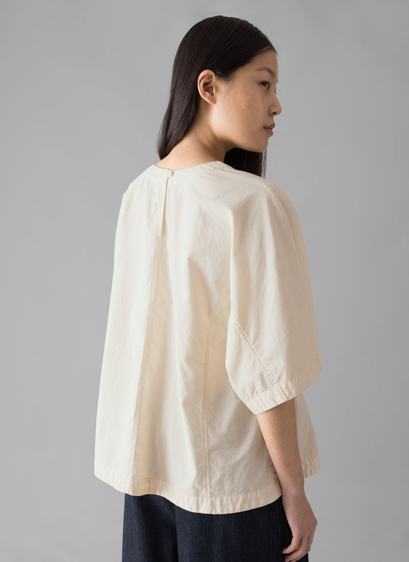Textured Cotton Poplin V-Neck Top | Ecru