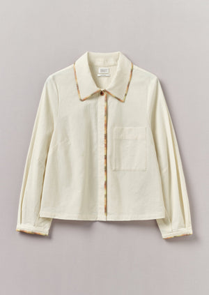 Hand Embroidered Textured Cotton Shirt | Ecru/Multi