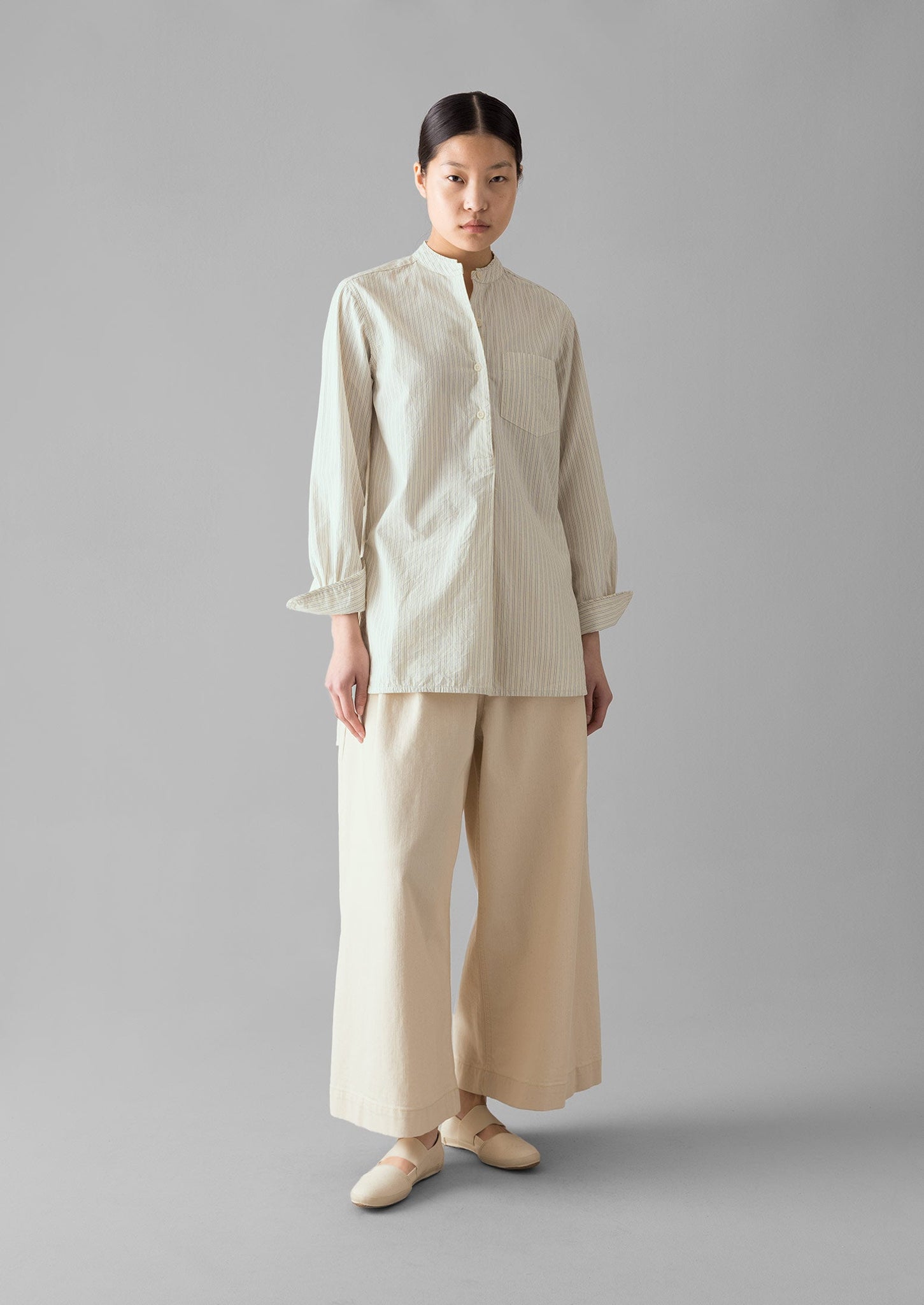 Taro Stripe Cotton Poplin Shirt | Ivory/Golden Olive