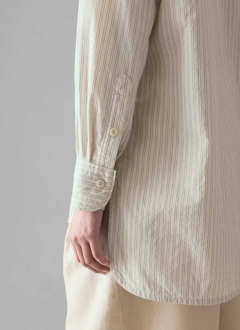 Taro Stripe Cotton Poplin Shirt | Ivory/Golden Olive