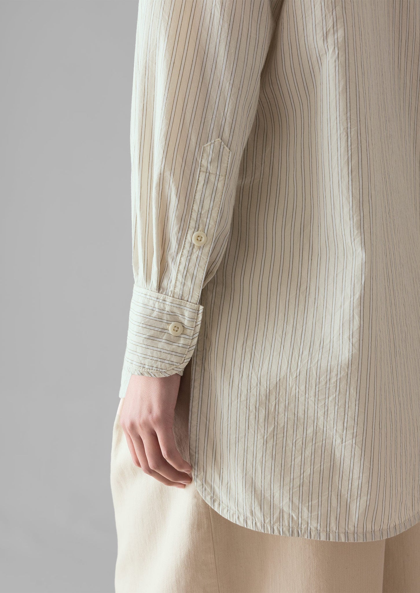 Taro Stripe Cotton Poplin Shirt | Ivory/Golden Olive