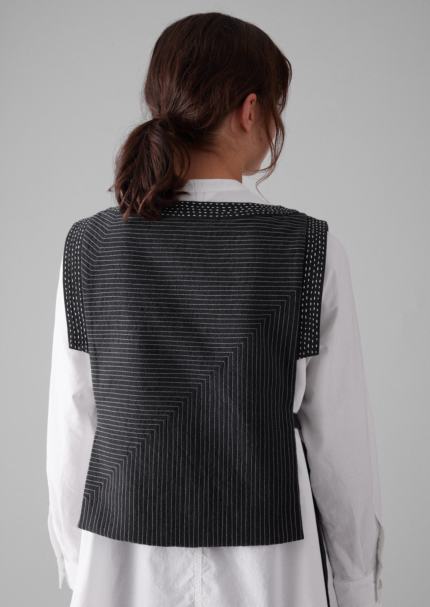 Dash Stitched Cotton Tie Vest | Soft Black